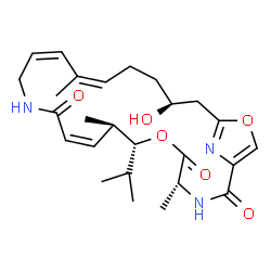 ChemSpider 2D Image | (4R,7R,8R,9Z,14Z,16Z,20S)-20-Hydroxy-7-isopropyl-4,8,16-trimethyl-6,23-dioxa-3,12,25-triazabicyclo[20.2.1]pentacosa-1(24),9,14,16,22(25)-pentaene-2,5,11-trione | C26H37N3O6