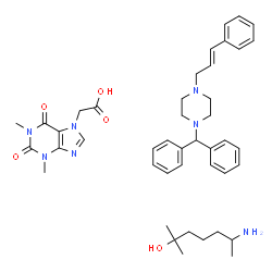 ChemSpider 2D Image | 6-amino-2-methyl-heptan-2-ol; 1-benzhydryl-4-cinnamyl-piperazine; 2-(1,3-dimethyl-2,6-dioxo-purin-7-yl)acetic acid | C43H57N7O5
