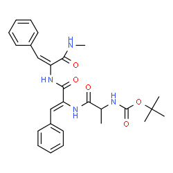 ChemSpider 2D Image | 2-Methyl-2-propanyl (1-{[(1Z)-3-{[(1E)-3-(methylamino)-3-oxo-1-phenyl-1-propen-2-yl]amino}-3-oxo-1-phenyl-1-propen-2-yl]amino}-1-oxo-2-propanyl)carbamate | C27H32N4O5
