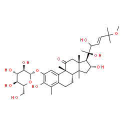 ChemSpider 2D Image | (9beta,14xi,16alpha,23E)-1,16,20,22-Tetrahydroxy-25-methoxy-9,14-dimethyl-11-oxo-4,9-cyclo-9,10-secocholesta-1,3,5(10),23-tetraen-2-yl beta-D-glucopyranoside | C36H54O12