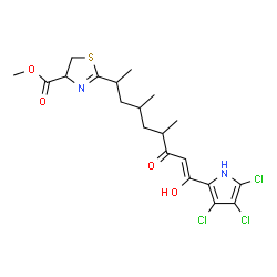ChemSpider 2D Image | Methyl 2-[(8Z)-9-hydroxy-4,6-dimethyl-7-oxo-9-(3,4,5-trichloro-1H-pyrrol-2-yl)-8-nonen-2-yl]-4,5-dihydro-1,3-thiazole-4-carboxylate | C20H25Cl3N2O4S
