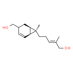 ChemSpider 2D Image | (2E)-5-[(1S,6R,7R)-4-(Hydroxymethyl)-7-methylbicyclo[4.1.0]hept-2-en-7-yl]-2-methyl-2-penten-1-ol | C15H24O2