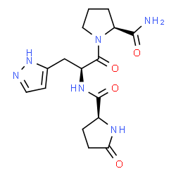 ChemSpider 2D Image | 5-Oxo-L-prolyl-3-(1H-pyrazol-5-yl)-L-alanyl-L-prolinamide | C16H22N6O4
