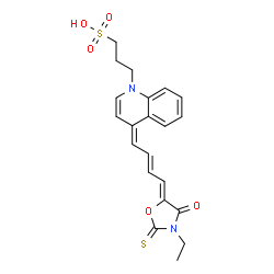 ChemSpider 2D Image | 3-[(4Z)-4-[(2E,4Z)-4-(3-Ethyl-4-oxo-2-thioxo-1,3-oxazolidin-5-ylidene)-2-buten-1-ylidene]-1(4H)-quinolinyl]-1-propanesulfonic acid | C21H22N2O5S2