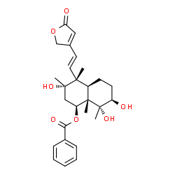 ChemSpider 2D Image | (1S,3S,4R,4aR,7R,8R,8aS)-3,7,8-Trihydroxy-3,4,8,8a-tetramethyl-4-[(E)-2-(5-oxo-2,5-dihydro-3-furanyl)vinyl]decahydro-1-naphthalenyl benzoate | C27H34O7