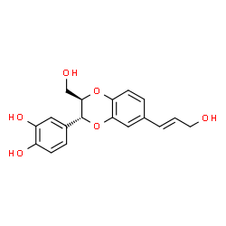 ChemSpider 2D Image | 4-{(2R,3R)-3-(Hydroxymethyl)-7-[(1E)-3-hydroxy-1-propen-1-yl]-2,3-dihydro-1,4-benzodioxin-2-yl}-1,2-benzenediol | C18H18O6