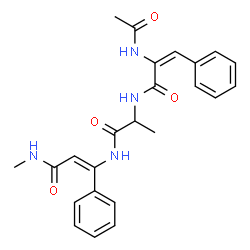 ChemSpider 2D Image | N~2~-[(2E)-2-Acetamido-3-phenyl-2-propenoyl]-N-[(1E)-3-(methylamino)-3-oxo-1-phenyl-1-propen-1-yl]alaninamide | C24H26N4O4