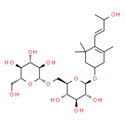 ChemSpider 2D Image | 4-[(1E)-3-Hydroxy-1-buten-1-yl]-3,5,5-trimethyl-3-cyclohexen-1-yl 6-O-beta-D-glucopyranosyl-beta-D-glucopyranoside | C25H42O12