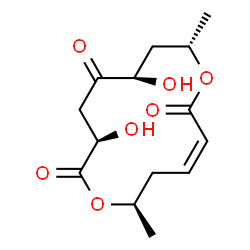 ChemSpider 2D Image | (3Z,6R,9R,12R,14S)-9,12-Dihydroxy-6,14-dimethyl-1,7-dioxacyclotetradec-3-ene-2,8,11-trione | C14H20O7