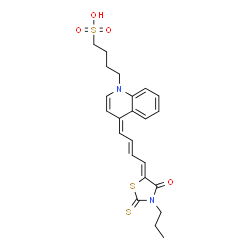 ChemSpider 2D Image | 4-[(4Z)-4-[(2E,4Z)-4-(4-Oxo-3-propyl-2-thioxo-1,3-thiazolidin-5-ylidene)-2-buten-1-ylidene]-1(4H)-quinolinyl]-1-butanesulfonic acid | C23H26N2O4S3