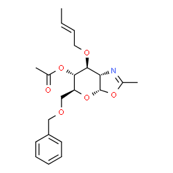 ChemSpider 2D Image | (3aS,5S,6R,7S,7aS)-5-[(Benzyloxy)methyl]-7-[(2E)-2-buten-1-yloxy]-2-methyl-5,6,7,7a-tetrahydro-3aH-pyrano[3,2-d][1,3]oxazol-6-yl acetate | C21H27NO6