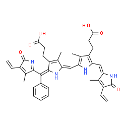 ChemSpider 2D Image | 3-[(2E,5E)-5-[[4-(2-carboxyethyl)-3-methyl-5-[(E)-(3-methyl-5-oxo-4-vinyl-pyrrol-2-ylidene)methyl]-1H-pyrrol-2-yl]methylene]-4-methyl-2-[(3-methyl-5-oxo-4-vinyl-pyrrol-2-yl)-phenyl-methylene]pyrrol-3-yl]propanoic acid | C39H38N4O6