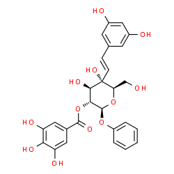 ChemSpider 2D Image | Phenyl 4-C-[(E)-2-(3,5-dihydroxyphenyl)vinyl]-2-O-(3,4,5-trihydroxybenzoyl)-beta-D-glucopyranoside | C27H26O12