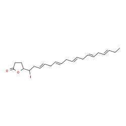 ChemSpider 2D Image | 2(3H)-Furanone, dihydro-5-(1-iodo-3,6,9,12,15-octadecapentaenyl)- | C22H31IO2