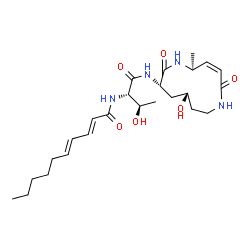 ChemSpider 2D Image | (2E,4E)-N-[(2S,3R)-3-Hydroxy-1-{[(3Z,5S,8S,10S)-10-hydroxy-5-methyl-2,7-dioxo-1,6-diazacyclododec-3-en-8-yl]amino}-1-oxo-2-butanyl]-2,4-decadienamide | C25H40N4O6