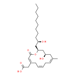 ChemSpider 2D Image | {(3E,6Z,9Z,12R,14S)-12-Hydroxy-14-[(2R)-2-hydroxyundecyl]-10-methyl-2-oxooxacyclotetradeca-3,6,9-trien-4-yl}acetic acid | C27H44O6