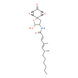 ChemSpider 2D Image | (2E,4E,6R)-N-[(1R,3S,5R,7S)-5'-Hydroxy-6-oxodihydro-3'H-spiro[4,8-dioxatricyclo[5.1.0.0~3,5~]octane-2,2'-furan]-4'-yl]-4,6-dimethyl-2,4-dodecadienamide | C23H33NO6