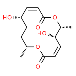 ChemSpider 2D Image | (3Z,5S,6R,9Z,11S,14R)-5,11-Dihydroxy-6,14-dimethyl-1,7-dioxacyclotetradeca-3,9-diene-2,8-dione | C14H20O6