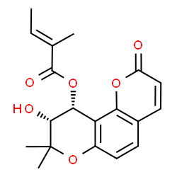 ChemSpider 2D Image | (9R,10R)-9-Hydroxy-8,8-dimethyl-2-oxo-9,10-dihydro-2H,8H-pyrano[2,3-f]chromen-10-yl (2E)-2-methyl-2-butenoate | C19H20O6