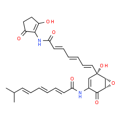 ChemSpider 2D Image | (2E,4E,6E)-N-[(1S,5S,6R)-5-Hydroxy-5-{(1E,3E,5E)-7-[(2-hydroxy-5-oxo-1-cyclopenten-1-yl)amino]-7-oxo-1,3,5-heptatrien-1-yl}-2-oxo-7-oxabicyclo[4.1.0]hept-3-en-3-yl]-8-methyl-2,4,6-nonatrienamide | C28H30N2O7