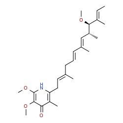 ChemSpider 2D Image | 2,3-Dimethoxy-6-[(2E,5E,7E,9R,10R,11E)-10-methoxy-3,7,9,11-tetramethyl-2,5,7,11-tridecatetraen-1-yl]-5-methyl-4-pyridinol | C26H39NO4