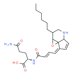 ChemSpider 2D Image | N~2~-[(2E,4Z)-4-(2-Hexyl-2,3,4,4a-tetrahydrocyclopenta[b]oxireno[c]pyridin-7(1aH)-ylidene)-2-butenoyl]-L-glutamine | C23H33N3O5