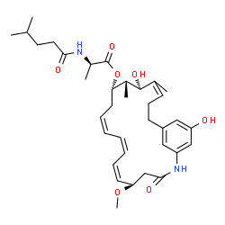 ChemSpider 2D Image | (5R,13S,14S,15R)-15,22-Dihydroxy-5-methoxy-14,16-dimethyl-3-oxo-2-azabicyclo[18.3.1]tetracosa-1(24),6,8,10,16,20,22-heptaen-13-yl N-(4-methylpentanoyl)-D-alaninate | C35H50N2O7