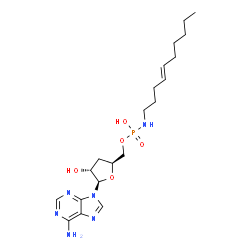 ChemSpider 2D Image | 5'-O-{[(4E)-4-Decen-1-ylamino](hydroxy)phosphoryl}-3'-deoxyadenosine | C20H33N6O5P