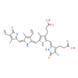 ChemSpider 2D Image | 3-[2-[(Z)-[3-(2-carboxyethyl)-4-methyl-5-oxo-pyrrol-2-ylidene]methyl]-4-methyl-5-[(E)-[(5E)-4-methyl-5-[(3-methyl-5-oxo-4-vinyl-pyrrol-2-yl)methylene]-3-vinyl-pyrrol-2-ylidene]methyl]-1H-pyrrol-3-yl]propanoic acid | C33H34N4O6