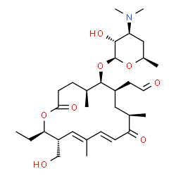 ChemSpider 2D Image | (5S,6R,7R,9R,11E,13E,15R,16R)-16-Ethyl-15-(hydroxymethyl)-5,9,13-trimethyl-2,10-dioxo-7-(2-oxoethyl)oxacyclohexadeca-11,13-dien-6-yl 3,4,6-trideoxy-3-(dimethylamino)-beta-D-xylo-hexopyranoside | C31H51NO8