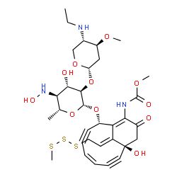 ChemSpider 2D Image | Methyl {(1S,4Z,8S,13E)-8-({4,6-dideoxy-2-O-[2,4-dideoxy-4-(ethylamino)-3-O-methyl-alpha-L-threo-pentopyranosyl]-4-(hydroxyamino)-beta-D-glucopyranosyl}oxy)-1-hydroxy-13-[2-(methyltrisulfanyl)ethyliden
e]-11-oxobicyclo[7.3.1]trideca-4,9-diene-2,6-diyn-10-yl}carbamate | C32H43N3O11S3
