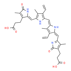ChemSpider 2D Image | 3-[5-[(E)-[(5E)-5-[[5-[(Z)-[3-(2-carboxyethyl)-4-methyl-5-oxo-pyrrol-2-ylidene]methyl]-4-methyl-3-vinyl-1H-pyrrol-2-yl]methylene]-4-methyl-3-vinyl-pyrrol-2-ylidene]methyl]-4-methyl-2-oxo-pyrrol-3-yl]propanoic acid | C33H34N4O6