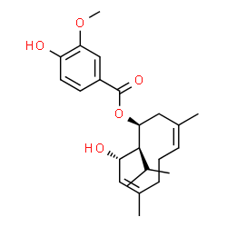 ChemSpider 2D Image | (1S,3Z,7Z,9S,10S)-9-Hydroxy-10-isopropyl-3,7-dimethyl-3,7-cyclodecadien-1-yl 4-hydroxy-3-methoxybenzoate | C23H32O5