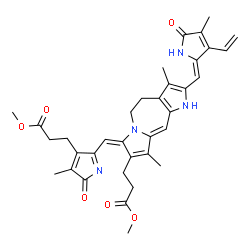 ChemSpider 2D Image | Methyl 3-(5-{(E)-[8-(3-methoxy-3-oxopropyl)-3,9-dimethyl-2-[(Z)-(4-methyl-5-oxo-3-vinyl-1,5-dihydro-2H-pyrrol-2-ylidene)methyl]-4,5-dihydrodipyrrolo[1,2-a:2',3'-d]azepin-7(1H)-ylidene]methyl}-3-methyl
-2-oxo-2H-pyrrol-4-yl)propanoate | C35H38N4O6