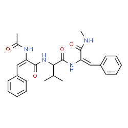 ChemSpider 2D Image | N~2~-[(2E)-2-Acetamido-3-phenyl-2-propenoyl]-N-[(1E)-3-(methylamino)-3-oxo-1-phenyl-1-propen-2-yl]valinamide | C26H30N4O4