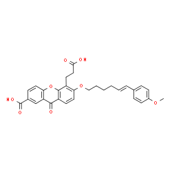ChemSpider 2D Image | 5-(2-Carboxyethyl)-6-{[(5E)-6-(4-methoxyphenyl)-5-hexen-1-yl]oxy}-9-oxo-9H-xanthene-2-carboxylic acid | C30H28O8
