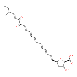 ChemSpider 2D Image | (5S)-2,5-Anhydro-4-deoxy-5-[(1E,3E,5E,7E,9E,11E,15E)-17-methyl-13,14-dioxo-1,3,5,7,9,11,15-nonadecaheptaen-1-yl]-D-erythro-pentonic acid | C25H30O6
