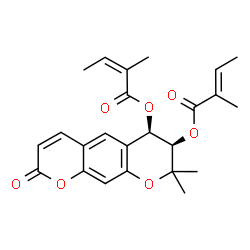 ChemSpider 2D Image | (6R,7R)-8,8-Dimethyl-2-oxo-7,8-dihydro-2H,6H-pyrano[3,2-g]chromene-6,7-diyl (2Z,2'E)bis(2-methyl-2-butenoate) | C24H26O7