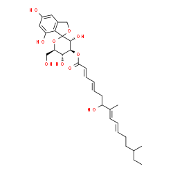 ChemSpider 2D Image | (3'R,4'S,5'R,6'R)-3',5,5',7-Tetrahydroxy-6'-(hydroxymethyl)-3',4',5',6'-tetrahydro-3H-spiro[2-benzofuran-1,2'-pyran]-4'-yl (2E,4E,8E,10E)-7-hydroxy-8,14-dimethyl-2,4,8,10-hexadecatetraenoate | C31H42O10