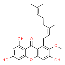 ChemSpider 2D Image | 1-[(2Z)-3,7-Dimethyl-2,6-octadien-1-yl]-3,6,8-trihydroxy-2-methoxy-9H-xanthen-9-one | C24H26O6