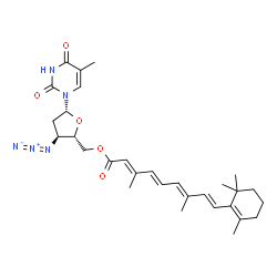 ChemSpider 2D Image | O~15~-{[(2S,3S,5R)-3-Azido-5-(5-methyl-2,4-dioxo-3,4-dihydro-1(2H)-pyrimidinyl)tetrahydro-2-furanyl]methyl}retinoic acid | C30H39N5O5