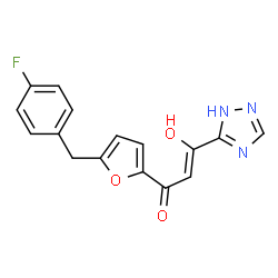ChemSpider 2D Image | (2Z)-1-[5-(4-Fluorobenzyl)-2-furyl]-3-hydroxy-3-(1H-1,2,4-triazol-3-yl)-2-propen-1-one | C16H12FN3O3
