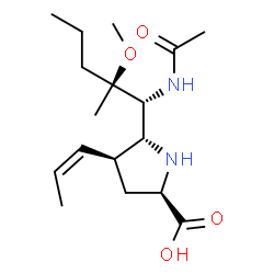 ChemSpider 2D Image | (4S,5R)-5-[(1R,2S)-1-Acetamido-2-methoxy-2-methylpentyl]-4-[(1Z)-1-propen-1-yl]-D-proline | C17H30N2O4