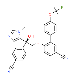 ChemSpider 2D Image | 6-[(2S)-2-(4-Cyanophenyl)-2-hydroxy-2-(1-methyl-1H-imidazol-5-yl)ethoxy]-4'-(trifluoromethoxy)-3-biphenylcarbonitrile | C27H19F3N4O3