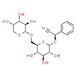 ChemSpider 2D Image | (2R)-{[6-O-(alpha-L-Arabinopyranosyl)-alpha-D-glucopyranosyl]oxy}(phenyl)acetonitrile | C19H25NO10