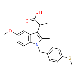 ChemSpider 2D Image | 2-{5-Methoxy-2-methyl-1-[4-(methylsulfanyl)benzyl]-1H-indol-3-yl}propanoic acid | C21H23NO3S