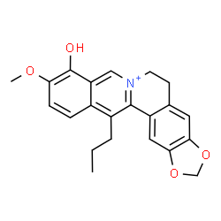 ChemSpider 2D Image | 9-Hydroxy-10-methoxy-13-propyl-5,6-dihydro[1,3]dioxolo[4,5-g]isoquinolino[3,2-a]isoquinolin-7-ium | C22H22NO4