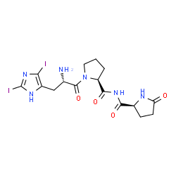 ChemSpider 2D Image | 2,5-Diiodo-L-histidyl-N-{[(2S)-5-oxo-2-pyrrolidinyl]carbonyl}-L-prolinamide | C16H20I2N6O4