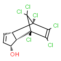 ChemSpider 2D Image | (1R,2S,3R,6S,7S)-1,7,8,9,10,10-Hexachlorotricyclo[5.2.1.0~2,6~]deca-4,8-dien-3-ol | C10H6Cl6O