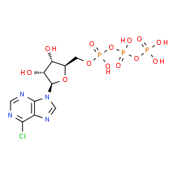 ChemSpider 2D Image | 6-Chloro-9-[5-O-(hydroxy{[hydroxy(phosphonooxy)phosphoryl]oxy}phosphoryl)-beta-D-ribofuranosyl]-9H-purine | C10H14ClN4O13P3